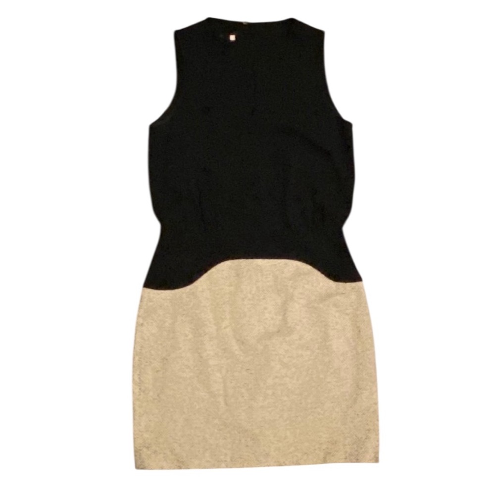 4C Keyhole Tweed Silky Dress, Black and Neutral, Size 6